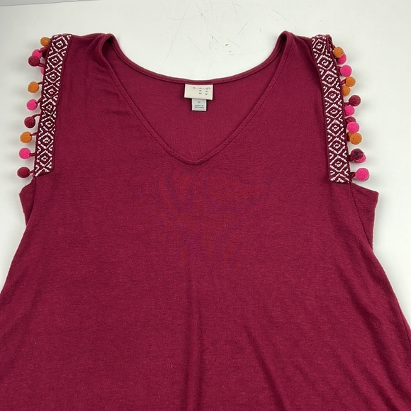 A new day burgundy sleeveless top with pompom trim - Picture 3 of 7